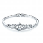 Silver-Plated Cubic Zirconia Studded Cuff Bracelet