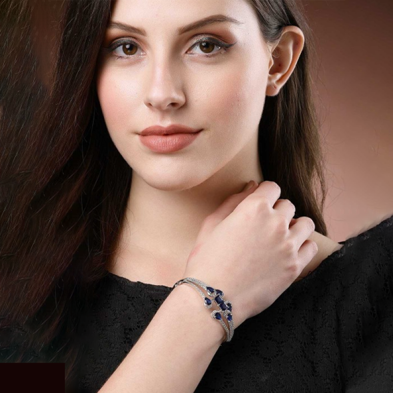 Silver-Plated Diamond Studded Bangle-Style Bracelet